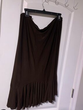 Brown Maxi Skirt with Flounced Hem